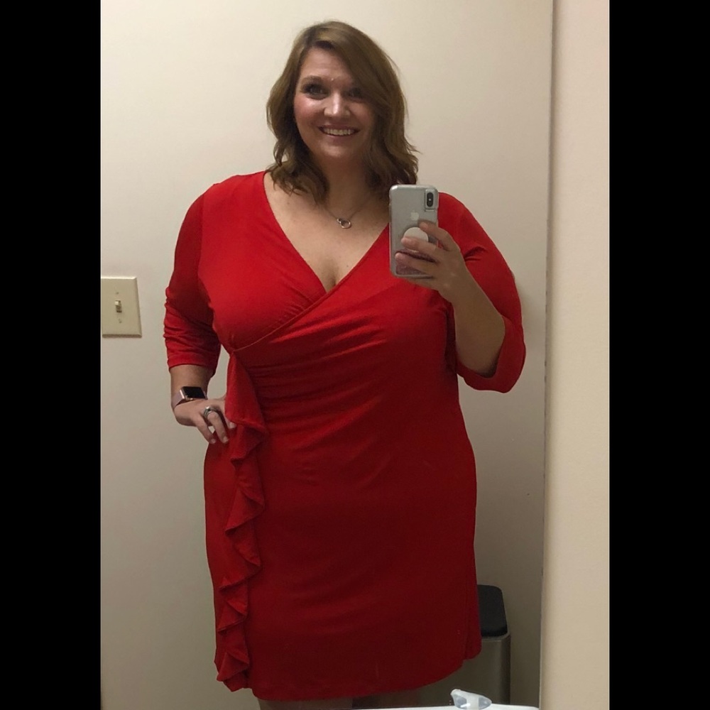 NY Collection Red 3/4 Sleeve Dress
